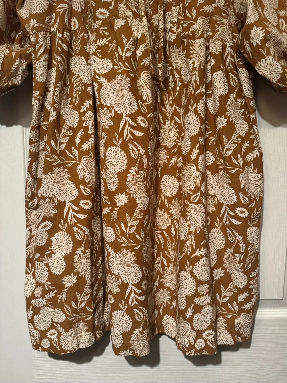 Universal Thread Sz XL Raw Umber Brown Floral Puff-Sleeve Cotton Mini Dress - Picture 6 of 13